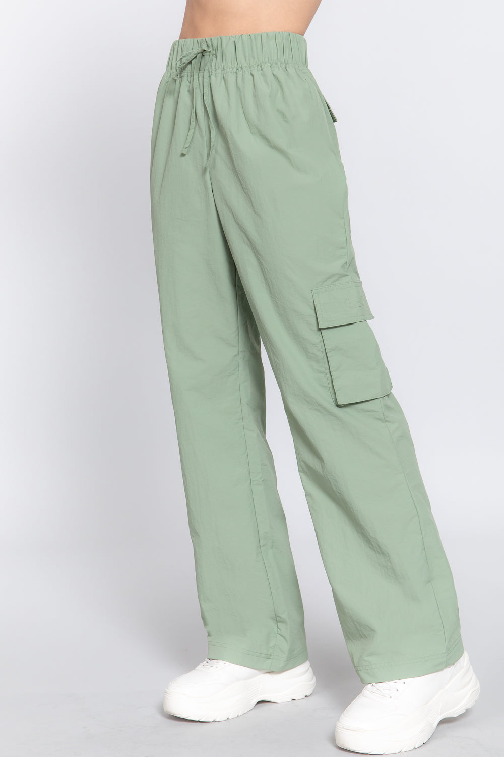 WAIST ELASTIC CARGO PARACHUTE PANTS