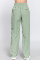 WAIST ELASTIC CARGO PARACHUTE PANTS